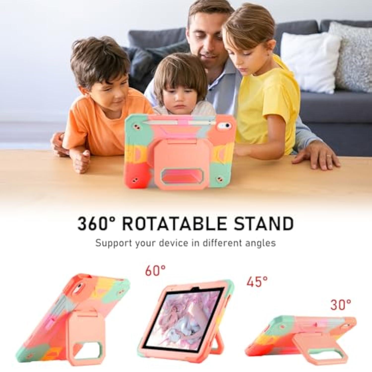 For (A16) 11Th Generation 11 Inch 2025/ Case 10.9 Inch 2022 With 360 Rotating Grip Magic Stand,Pen Slot/Key Chain/Shoulder Strap,Case For 10Th Gen (Colorful Pink)