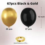67pcs Black & Gold Balloons – 12" Metallic Balloons for Party, Graduation, New Year Décor