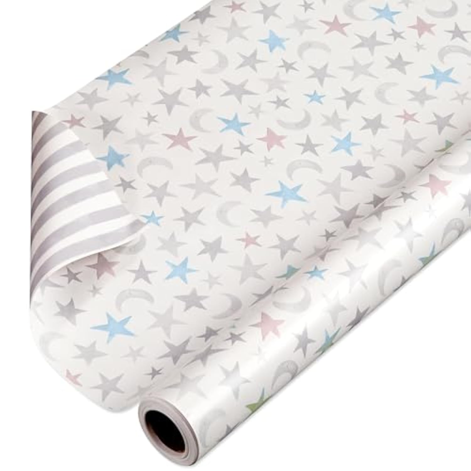 American Greetings 175 sq. ft. Reversible Wrapping Paper for Baby Showers, Kid's Birthdays and All Occasions, Moon and Stars (1 Roll, 30 in x 70 ft.)