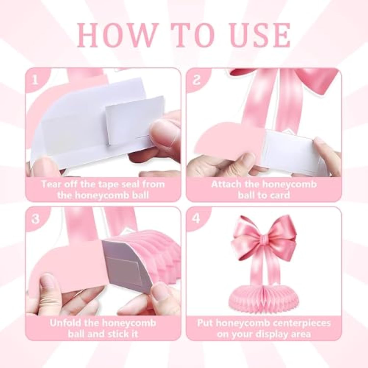 9Pcs Pink Bow Honeycomb Centerpieces Pink Bow Conqutte Birthday Baby Shower Bridal Shower Table Centerpiece Bachelorette Party Supplies For Women