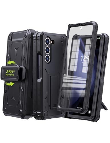 for  Galaxy Z Fold 5 Case,with S Pen Holder+Belt Clip Holster+Built-in Kickstand+Hinge Protection,Heavy Duty Military Grade Drop Proof Case