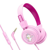 KidJamz KJ55 Wired Childrens Headphones with 3.5mm Plug, Colorful Graphics, Volume Limiter & Microphone, Adjustable On-Ear Kids Headset for Online