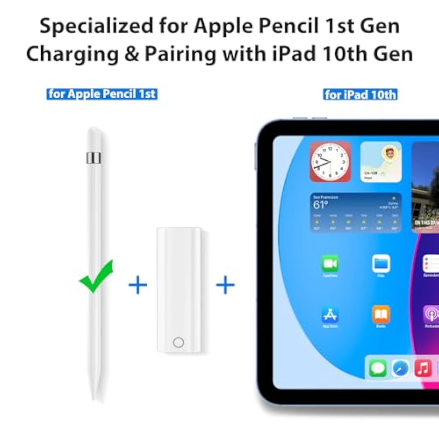 Pencil Charger Adapter For Apple Pencil 1St Generation, Usb C To For Lightning Adaptor Charging Dongle Connector Accessories Bluetooth Pairing For Ipad 10Th Gen/A16, Usb-C To Ipencil 1St Gen Adapter