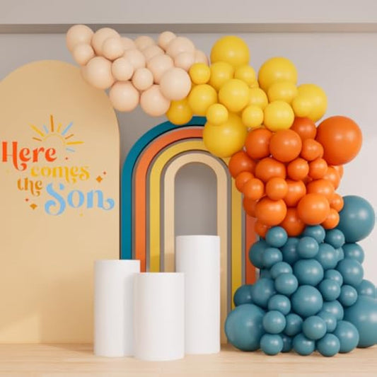 Retro Blue Orange Yellow Balloon Arch Garland Kit For Here Comes The S