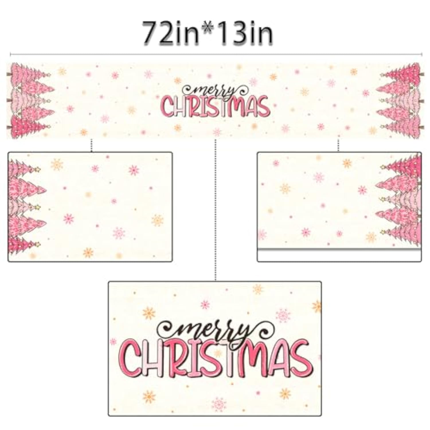 Pink Christmas Table Runner Merry Xmas Tree Winter Holiday Party Decoration Seasonal Home Kitchen Dining Room Island Decor (13" X 72")