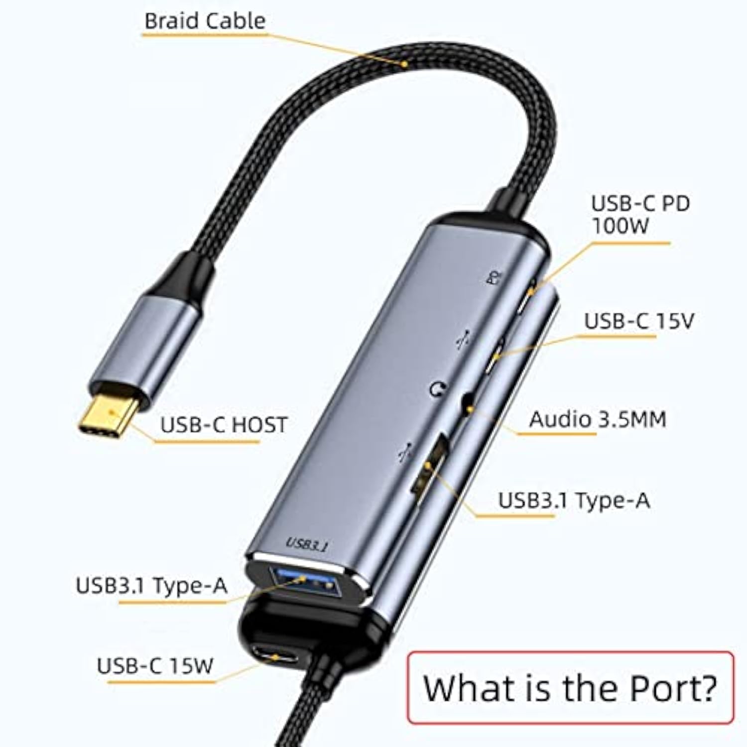 Cy Usb C Hub,Usb Type C To Audio 3.5Mm & 2 Usb A & 1 Usb C Data Ports Hub Conv