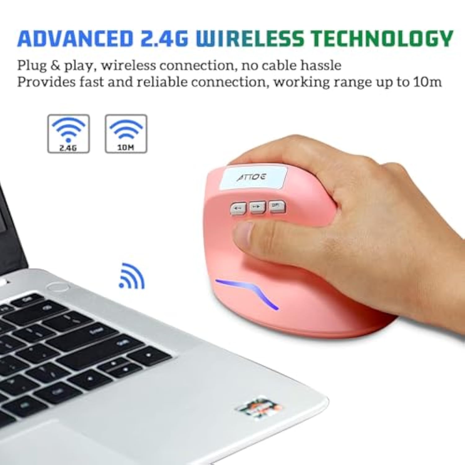 Wireless Vertical Ergonomic Optical Mouse, Pink Computer Mouse With 3 Adjustable Dpi 1000/1600/ 2400, 5 Buttons For Laptop, Desktop, Pc, Macbook