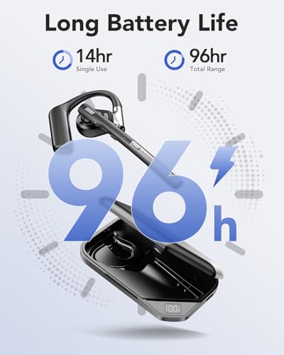 Bluetooth Headset V6.0, Open Ear Wireless Earpiece with Noise Canceling Mic, 96H Talking Time with the 950 mAh Charging Case for iOS Android Laptop,