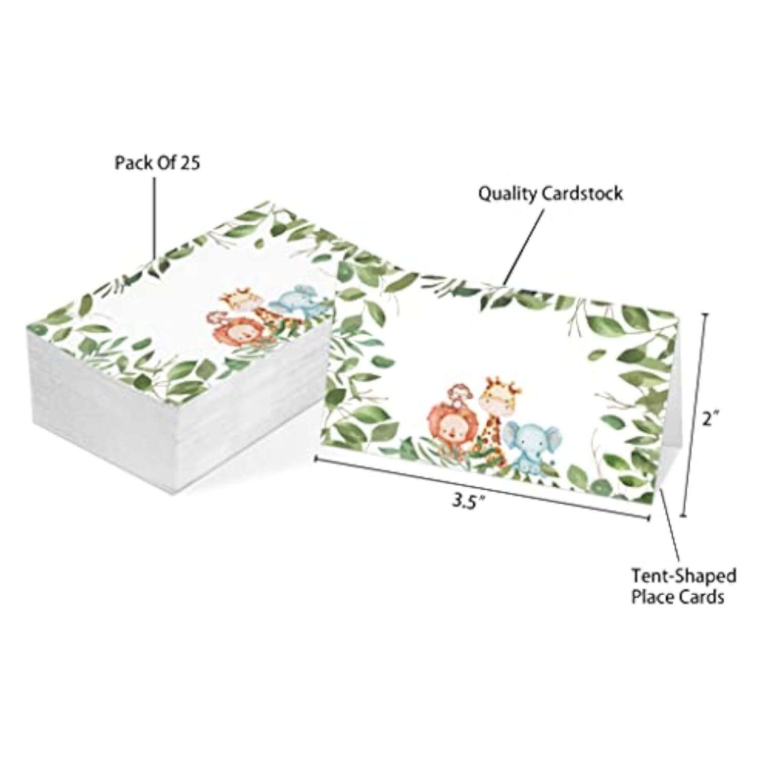 Table Place Card, Jungle Safari Animal Themed Tent Style Cards, Pack Of 25 Half-Fold Reception Place Cards, Perfect For Baby Showers, Jungle Safari Birthday Party, Special Events A33