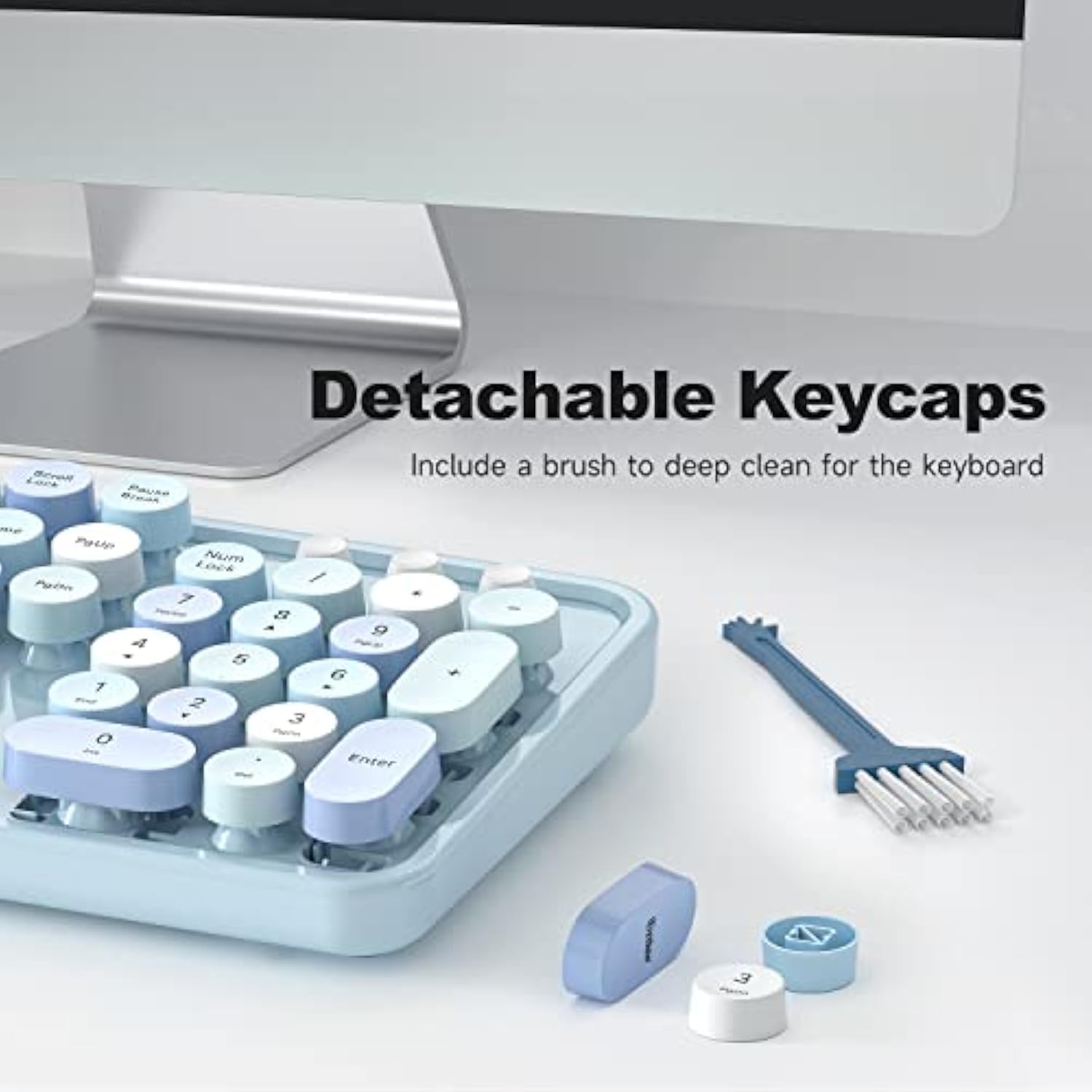 Computer Wired Usb Keyboard - Blue Full-Size Round Keycaps Retro Typewriter Ke