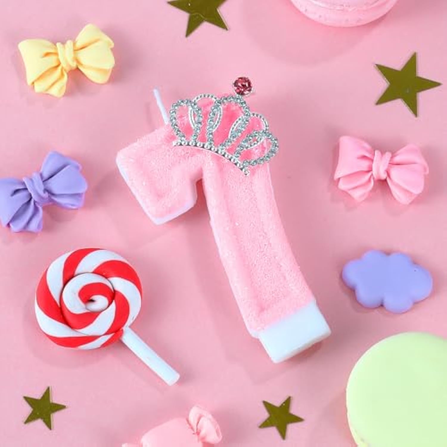 Pink Birthday Candle Crown Number 7 Candles Cake Candle,Pink Birthday Cake Topper Cupcake Decorations Party Decor For Girls And Women Anniversary Celebrations Supplies Favors