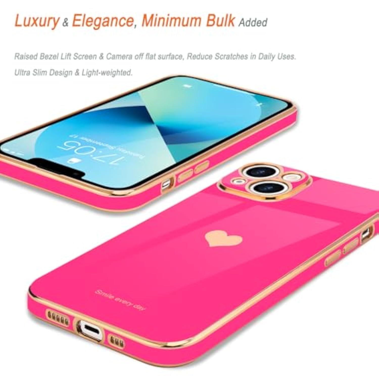iPhone 13 Case for Women Cute Heart Bling Soft Shockproof Cover Pink