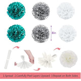 Teal Blue And Silver Birthday Party Decorations, Happy Birthday Banner Turquoise Aqua Teal Foil Fringe Curtain Tissue Pom Poms Balloons Décor Supplies For Men Women Boys Girls Birthday Party