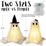 Halloween Decorations Indoor, 25.9 Inch Light Up Ghost Decorations Set of 2 with Timer, DIY Spooky Crafts Kit for Mantel Shelf Tabletop, White Ghosts for Home Party