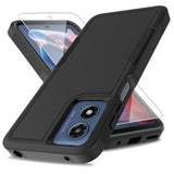 Heavy Duty Dual Layer Protective Case for Motorola G Play 4G 2024 with Screen Protector, Military Grade Drop Tested, Non-Slip Shockproof Cell Phone Cover, Black