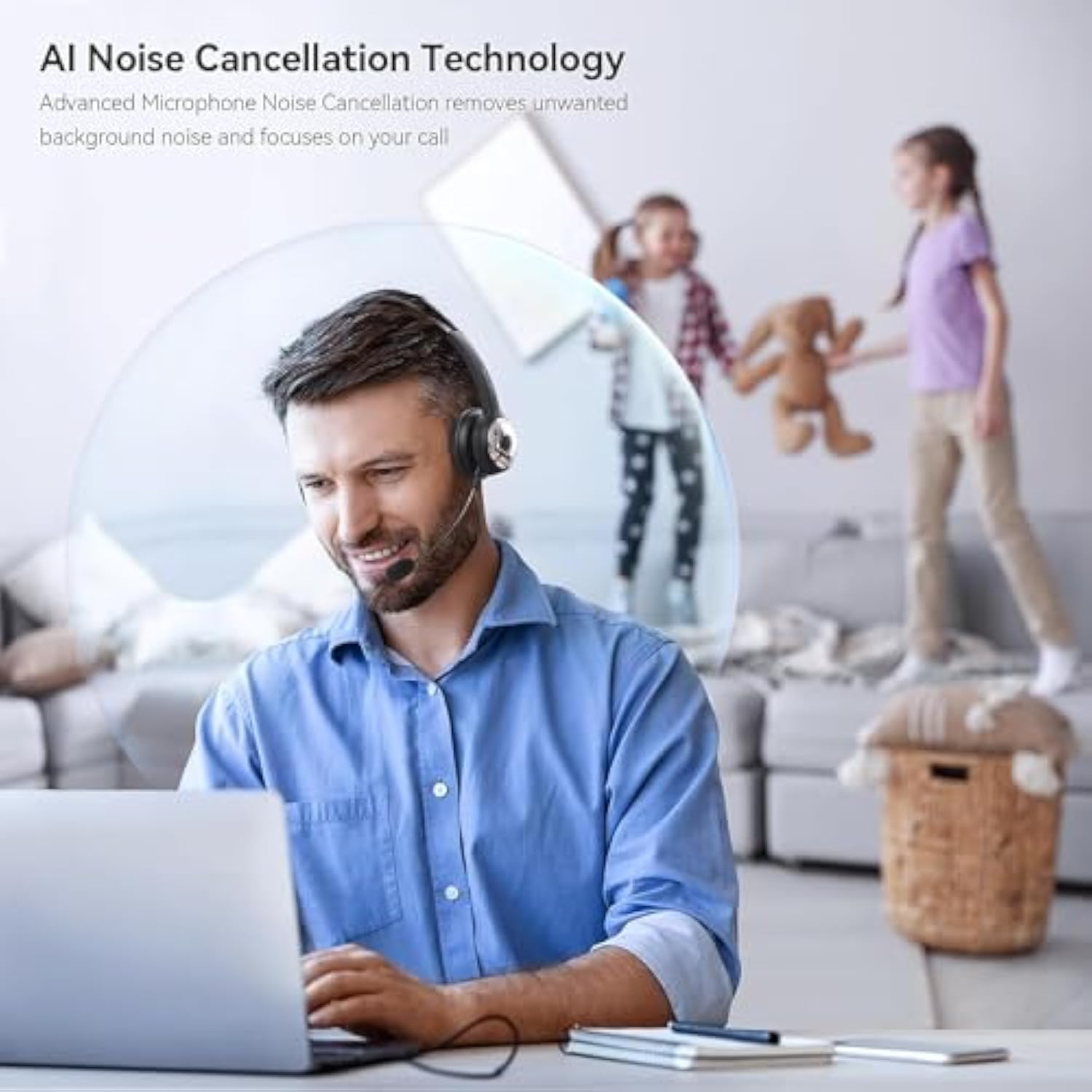 Bluetooth 5.0 Headset, Wireless Headset With Microphone (Ai Noise Cancelling), 35Hrs Bluetooth Headphones With Usb Dongle For Pc, Suitable For Remote Work/Call Center/Zoom/Online Class/Trucker