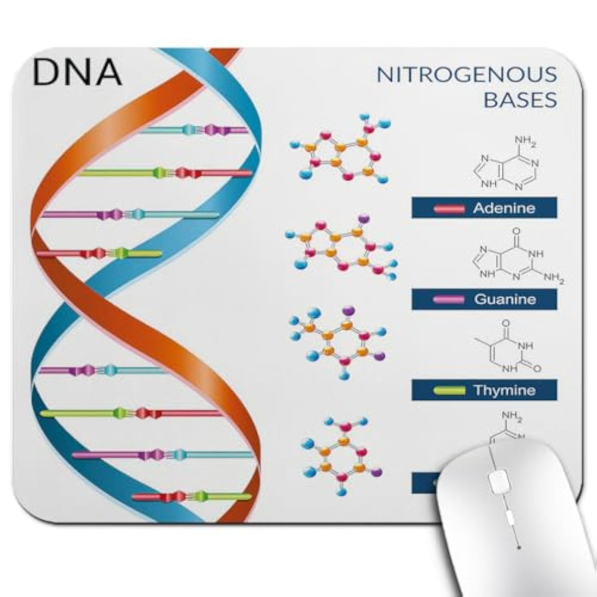 Dna Bases Science Office/Gaming Mouse Pad 9.5"X7.9", Anti-Slip Mat For Desk, Educational Chemistry Biochemistry Biotechnology Spiral Genetic