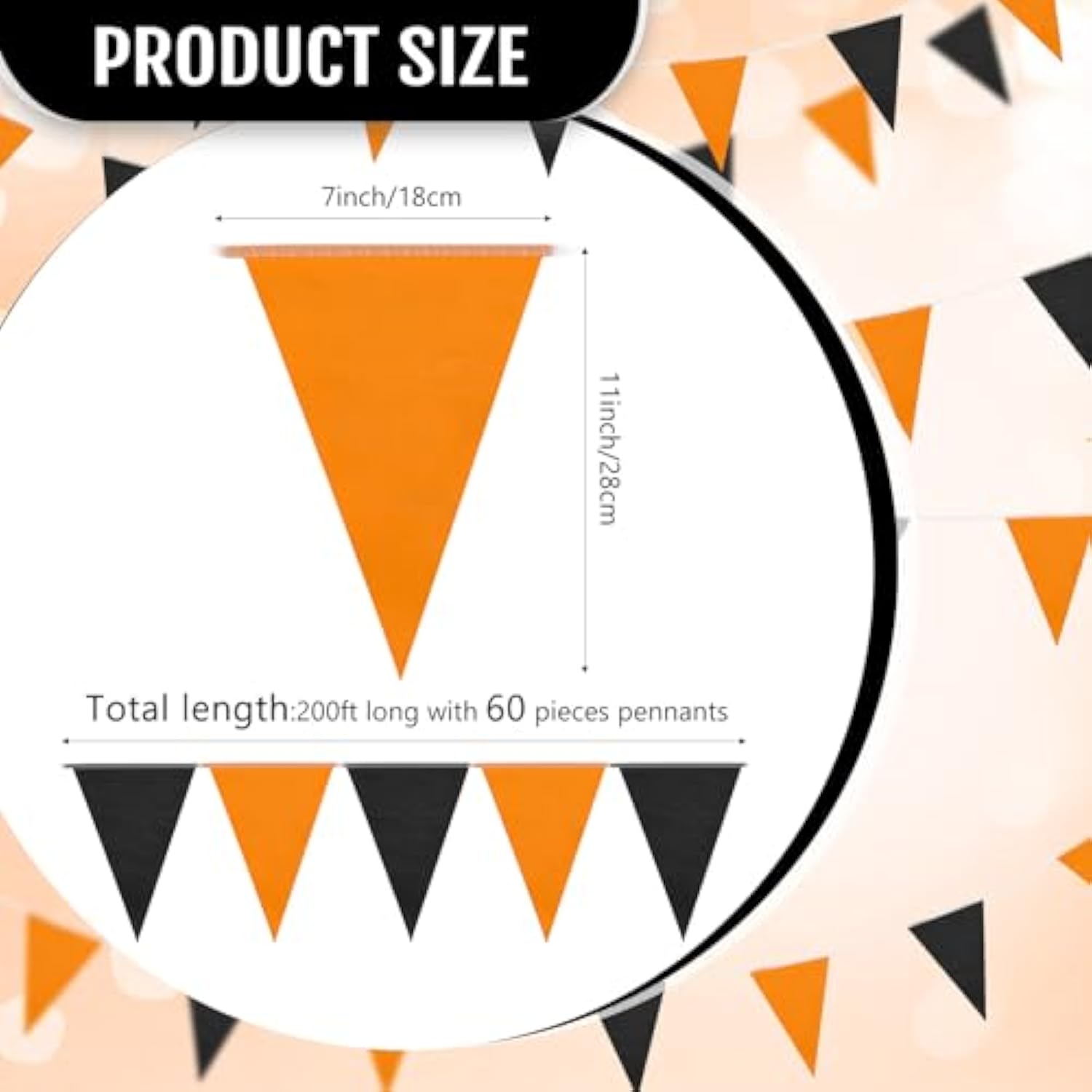 200ft Black Orange Pennant Banner Triangle Flag Bunting Garland for Party Decorations