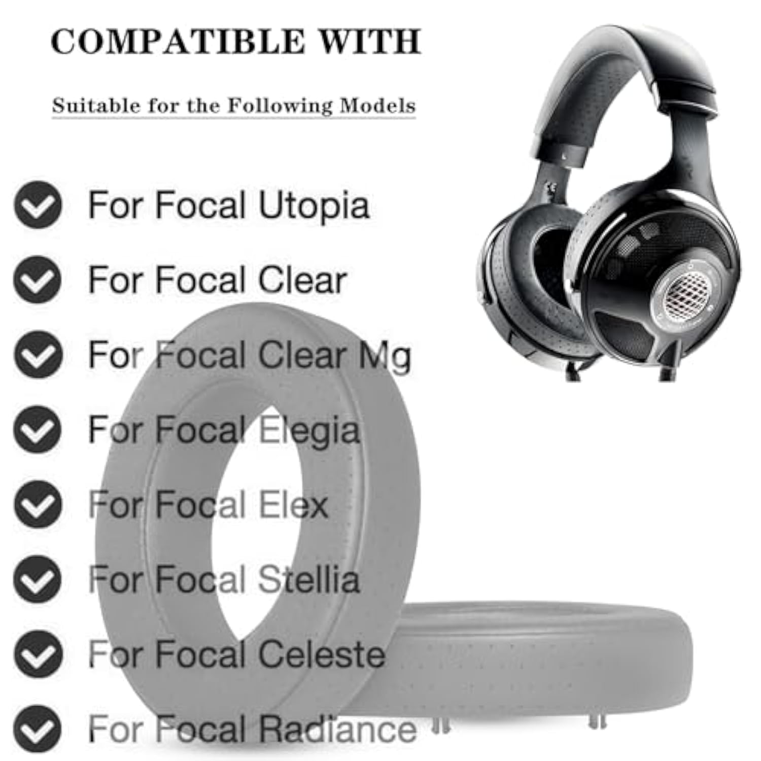 Earpad Ear Cushions Headband Pads Compatible With Focal Elegia Clear Mg Clear Elear Focal Utopia Elex Stellia Celestee Radiance Headphones Replacement Ear Pads Repair Part (Black Pf)