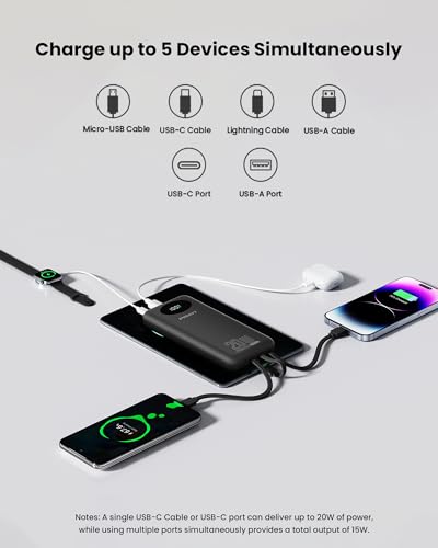 3C Certified Power Bank - 10000mAh 20W Fast Charging Battery Pack with Built-in 4 Cable Smart LED Display Flight-Approved Portable Charger Travel