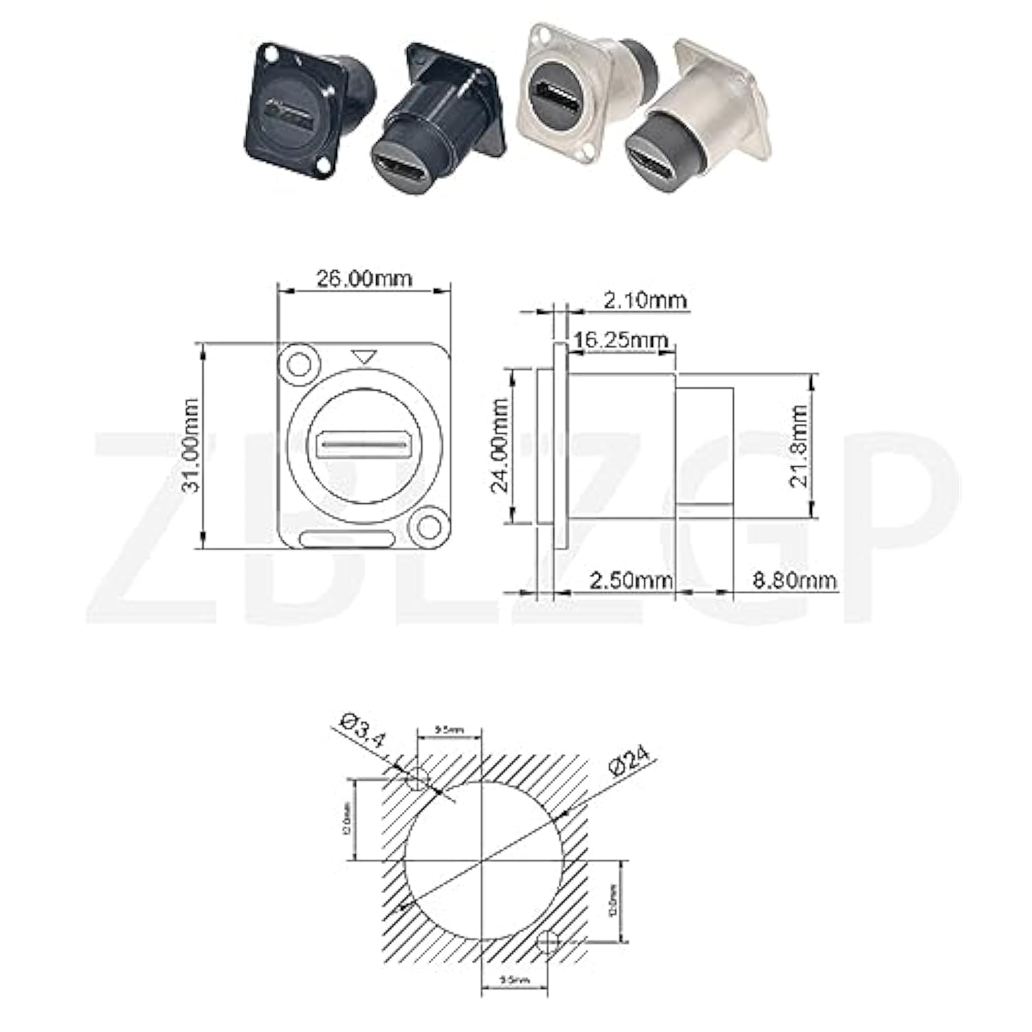 Hdmi Bulkhead Extension Female Connector D Type Panel Mount Hdmi 4K 60Hz Hd Fo