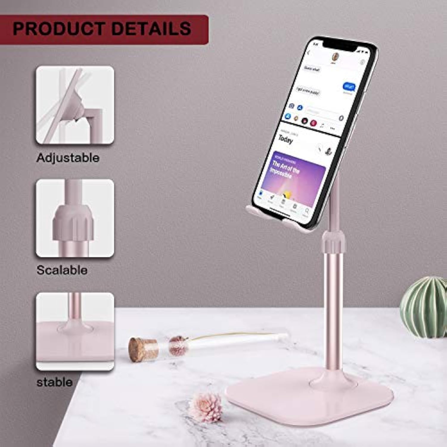 Cell Phone Stand, Phone Stand For Desk, Phone Holder Stand Compatible With And All Mobile Phones Tablet, Gifts For Adults Women Men Mom Wife, Pink