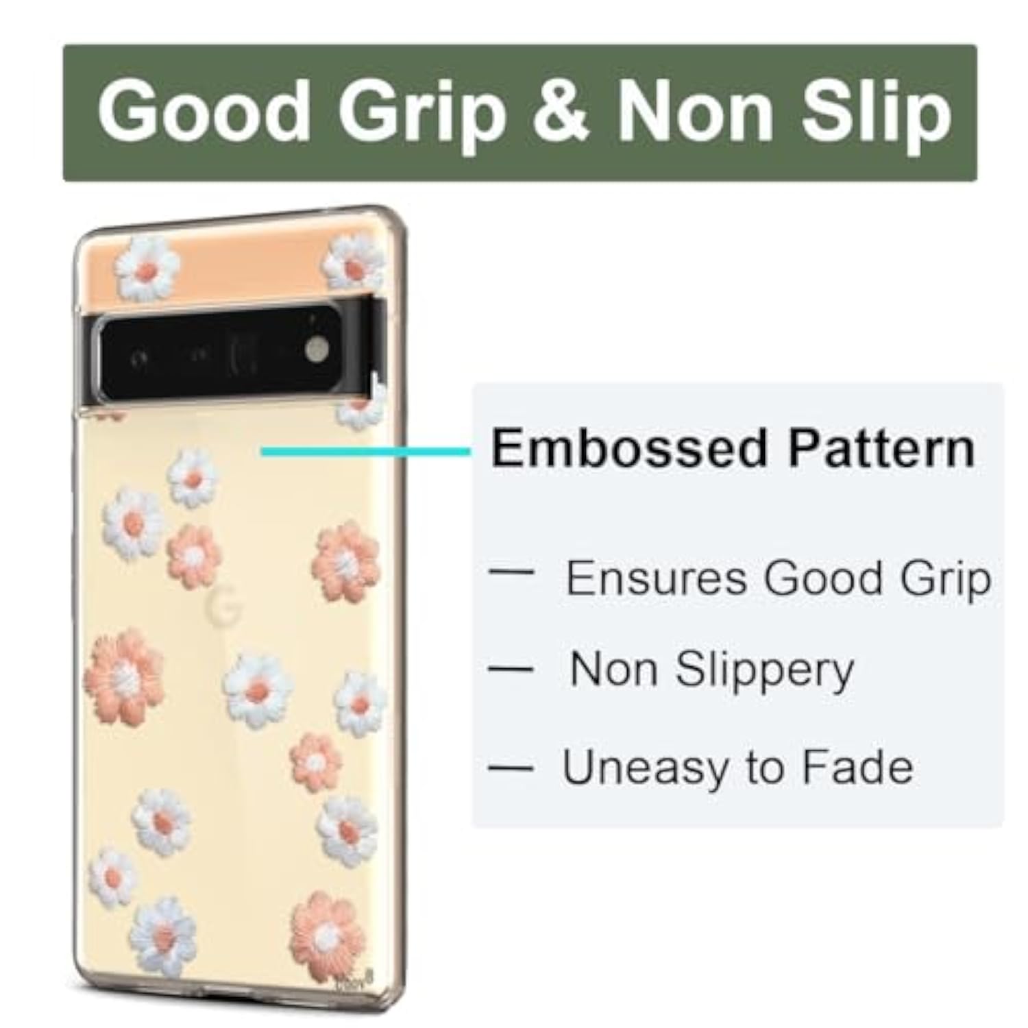 Soft TPU Shock Absorption Slim Embossed Pattern Protective Back Cover for Pixel 6 Pro