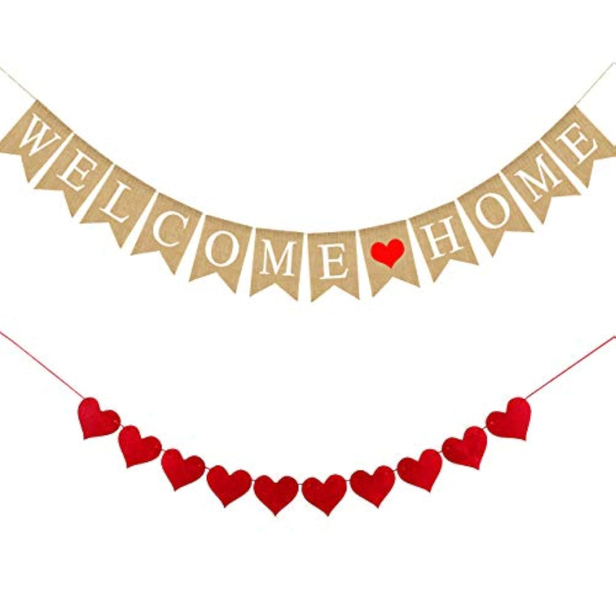 Rustic Burlap Welcome Home Banner: Heart Garland Party Decor
