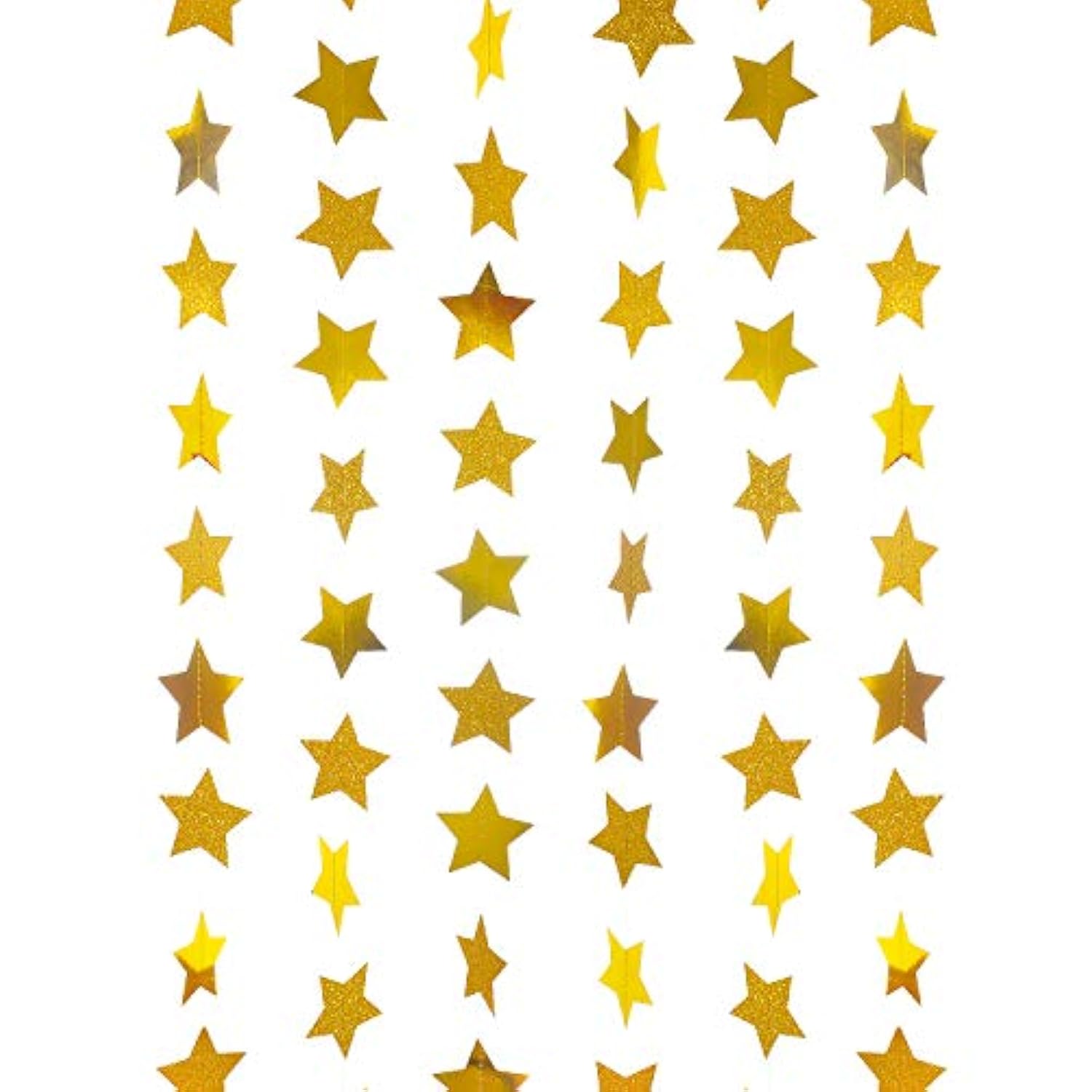 Gold Glitte Star Garland Reflective Paper Party Streamers Twinkle Star Banner Backdrop For Wedding Baby Shower Nursery Graduation Party Decoration Supplies, 3" In Diameter, 20 Feet In Total