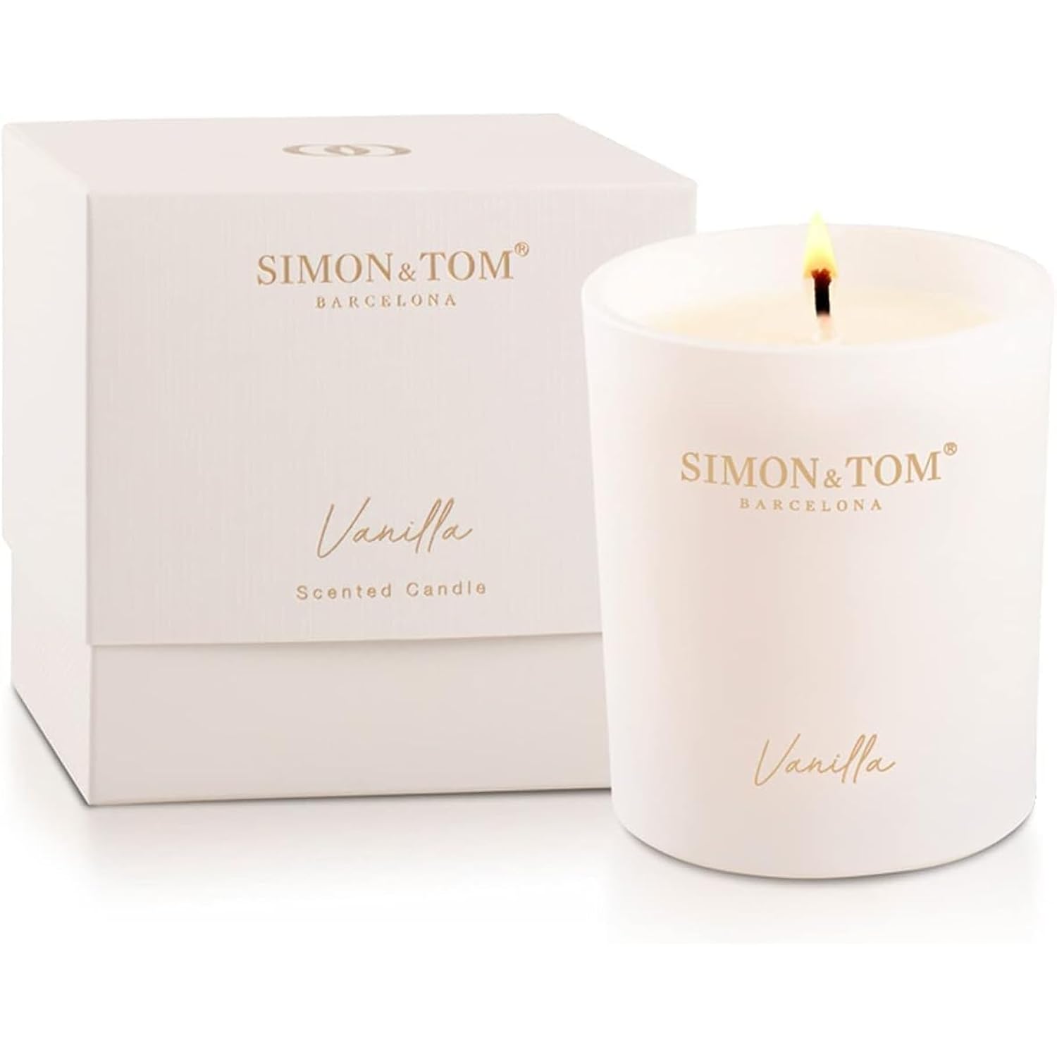 Simon&Tom Highly Scented Premium Vanilla Candle 10 Oz - 100 Hour Burn - Natural Organic Soy Wax - Aromatherapy Glass Candle Jar - Candle Jar With Matte White Gift Box For Home & Office - Vegan