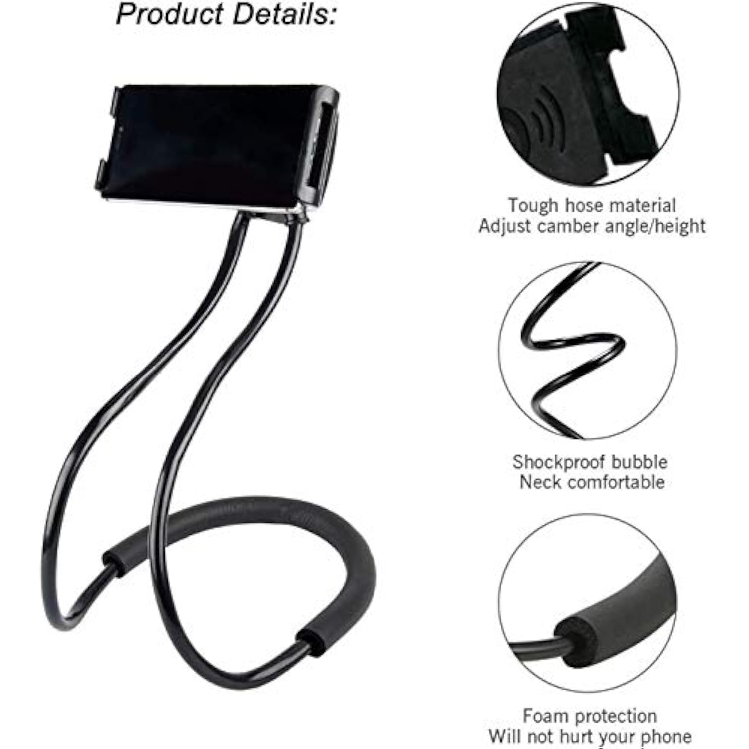 Cell Phone Stand Hanging On Neck Upgraded, Hands-Free Mobile Phone Holder Clip On Bed/Table 360° Rotation Iphone Tablet Mount Bracket, 27.6''/70 Cm Length For 4.7''-7.6'' Screen