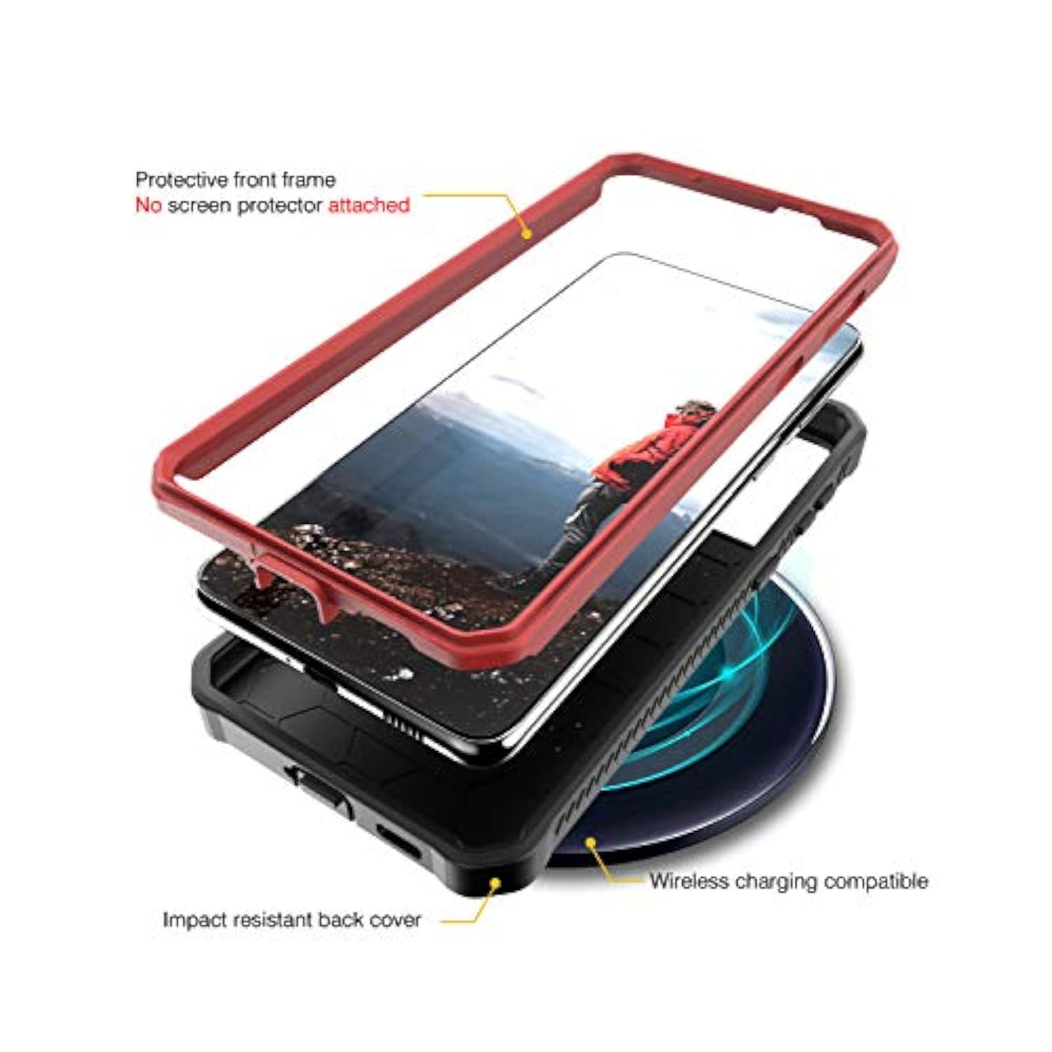 Vanguard Compatible With Samsung Galaxy S21 Plus Case, Military Grade Full-Body Rugged With Built-In Kickstand [Screenless Version] (Red)