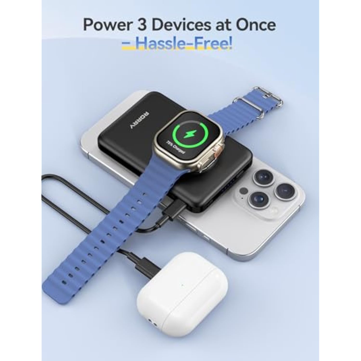 For Magsafe Battrery Pack, 10000Mah Magnetic Power Bank, 20W Pd Fast Charging Wireless Portable Charger With Phone Ring For Iphone 16/15/14/13/12, Apple Watch Ultra/10/9/8/7/6/5/4//Se, Black