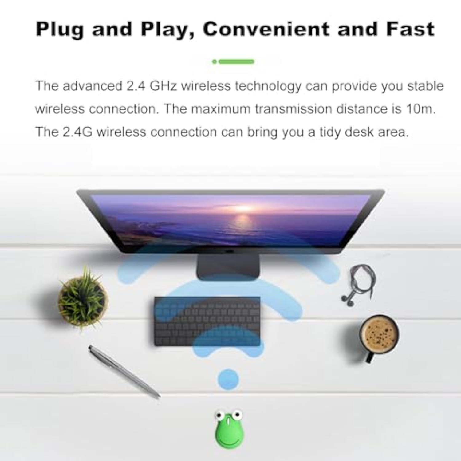 Wireless Mouse 2.4Ghz Lovely Cartoon Frog Shape Usb Mouse Portable Cordless Mouse With Usb Receiver, Kids Small Optical Mouse Computer Mouse For Laptop Computer