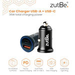 Usb-C Pd And Usb-A Qc 3.0, 36W Compact Metal Fast Car Charger For Iphone 16 15 14 13 12 11 X Ipad Pro Pixel Samsung Galaxy And More [Be Charitable, Powerful, Safe, Compatible, Confident]