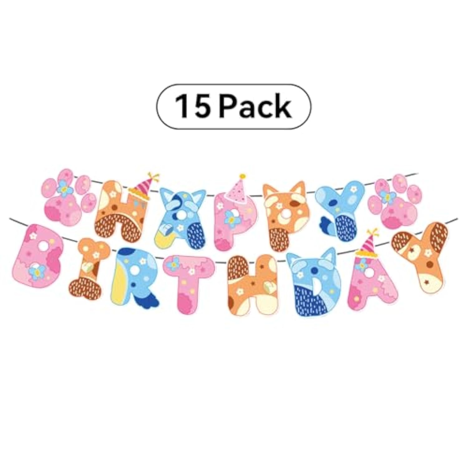 Blue Dog Birthday Decoration Set, Cartoon Animal Happy Birthday Banner & Party Supplies