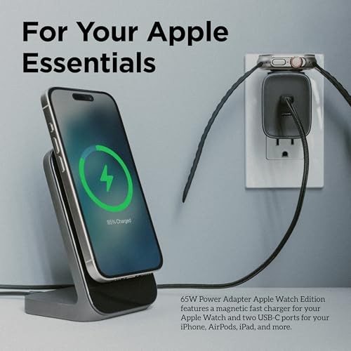AC Adapter 3 in 1 Charging Solution - 65W Apple Watch Ultra 2 Charger Edition with Dual USB C Cable Ports, Fast Charge Ports and MFi Fast Charger,