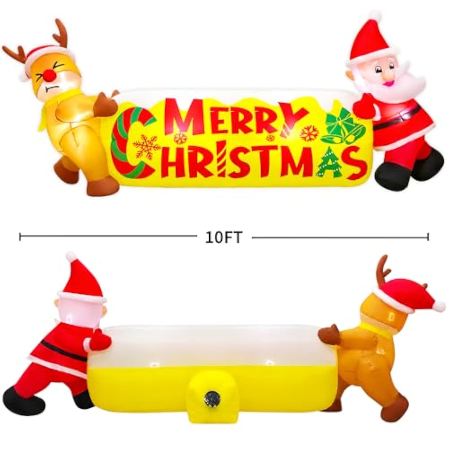 10Ft Christmas Inflatables Outdoor Decorations Santa And The Deer,Blow Up Yard Decorations With Led Light Up For Xmas,Ou