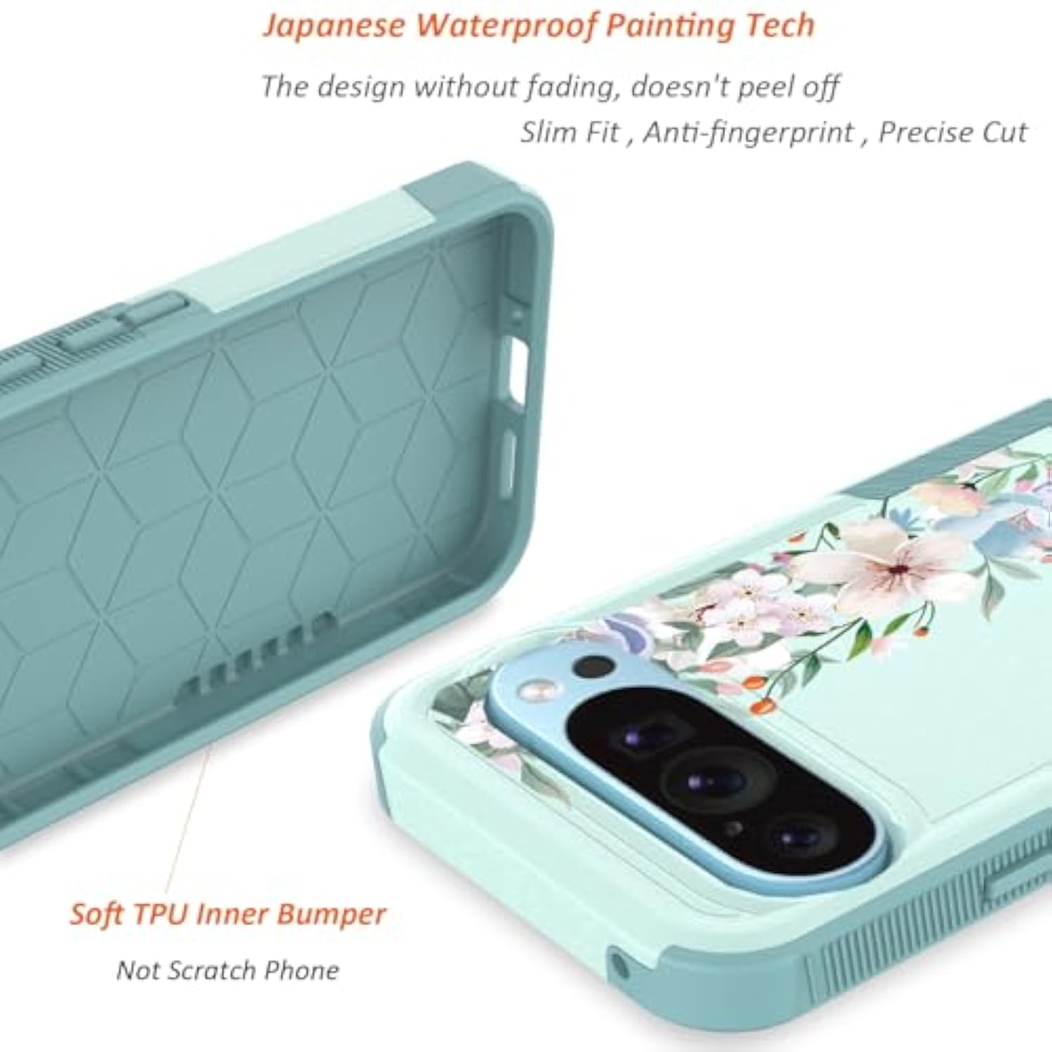 For Google Pixel 9/9 Pro Case: For Pixel 10/10 Pro Case Cute Flowers Floral Design For Girls Women Slim Soft Tpu Bumper Shockproof Silicone Cell Phone Cover (Mint Green/Magnolia)