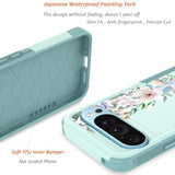 For Google Pixel 9/9 Pro Case: For Pixel 10/10 Pro Case Cute Flowers Floral Design For Girls Women Slim Soft Tpu Bumper Shockproof Silicone Cell Phone Cover (Mint Green/Magnolia)
