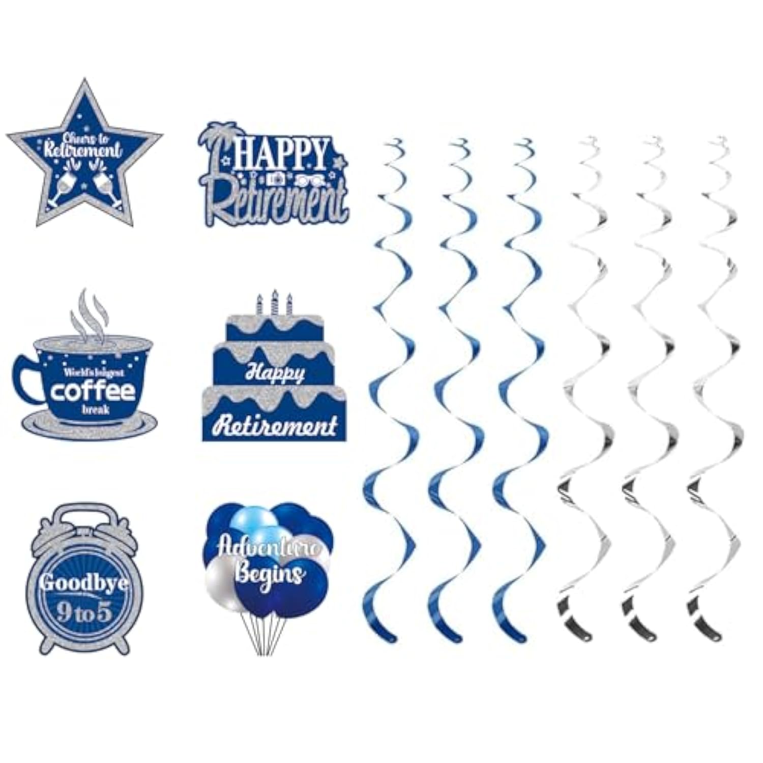 Happy Retirement Party Decorations - Retirement Banner Hanging Swirls Kit For Men Women (Blue)