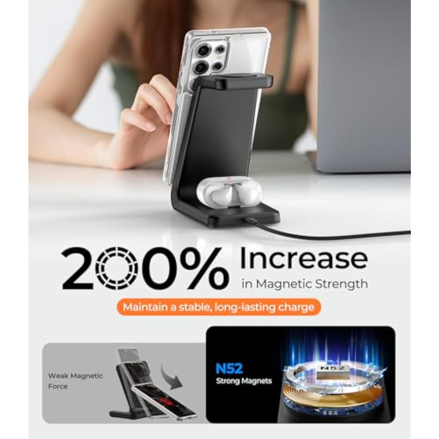 Magnetic Wireless Charger For Samsung, 3 In 1 Mag-Safe Samsung Charging Station For Samsung S24 Ultra Plus S24 S23 S22/Z Fold Flip 6/5/4/3, Galaxy Watch Charger For Galaxy Ultra/6/5/4, Galaxy Buds Pro