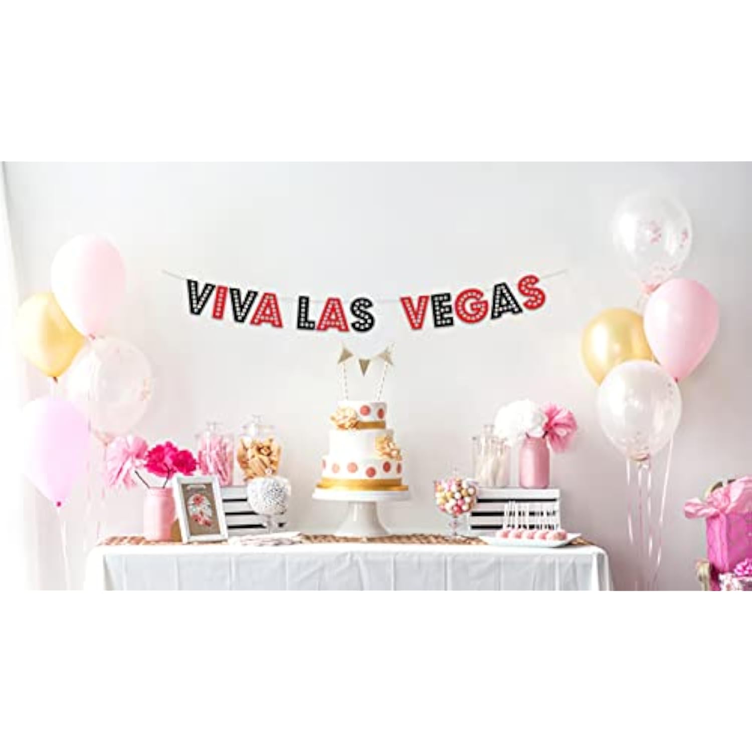 Viva Las Vegas Red And Black Glitter Banner - Las Vegas Bachelorette And Birthday Party Decorations, Favors, Supplies, And Ideas