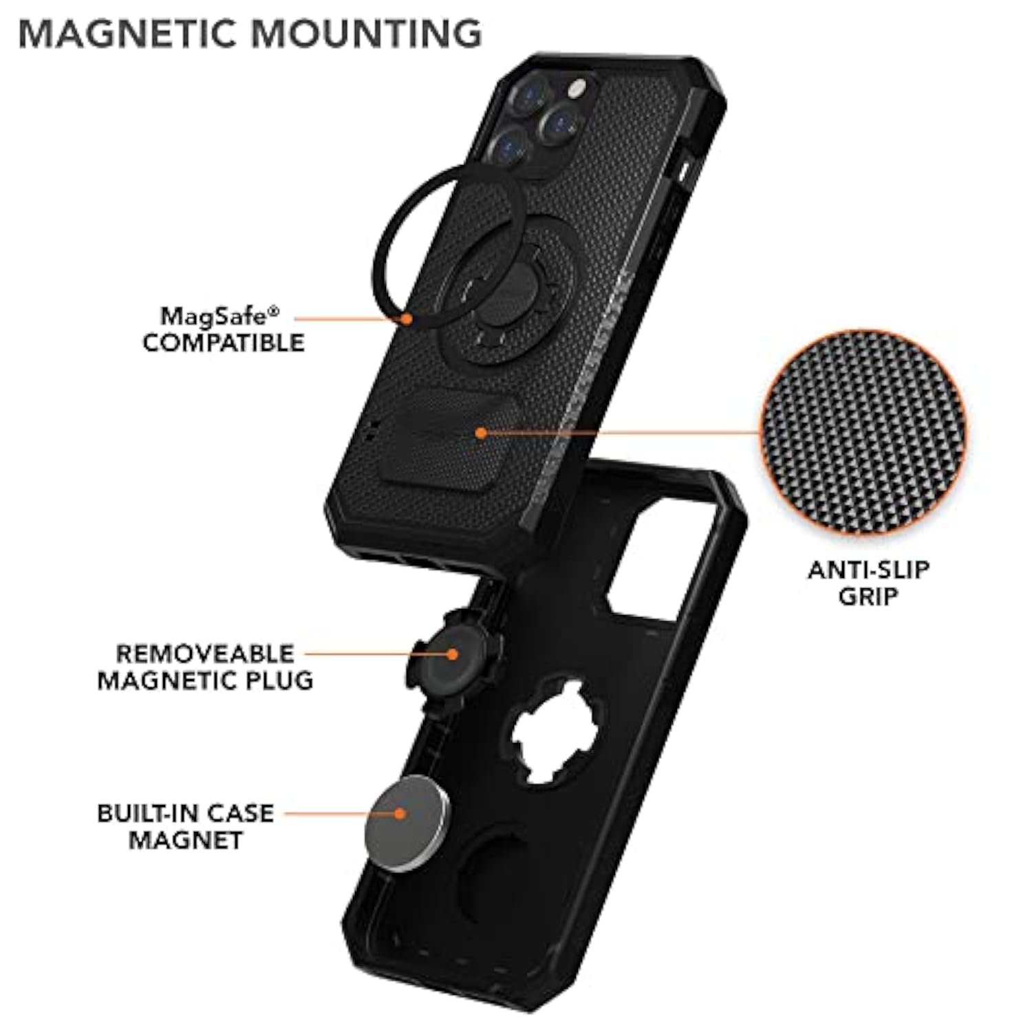 Rokform - iPhone 13 Pro Max Case, Rugged Series, Dual Magnet Plus MagSafe Compatible, Magnetic Protective Apple Gear, iPhone Cover with RokLock Twist Lock, Drop Tested Armor (Black)
