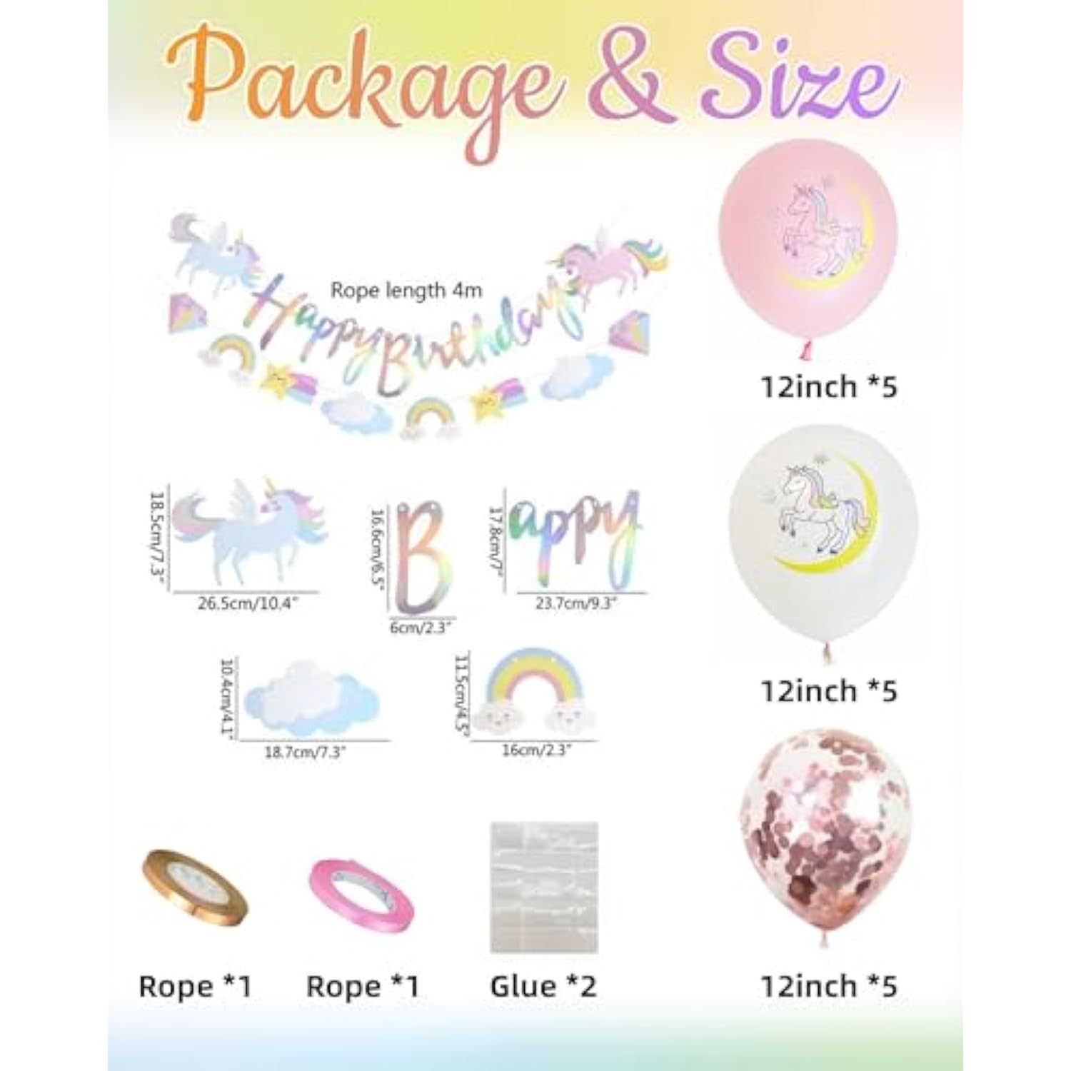 22Pc Unicorn Balloons & Happy Birthday Banner Large Foil Star Baby Shower Decor