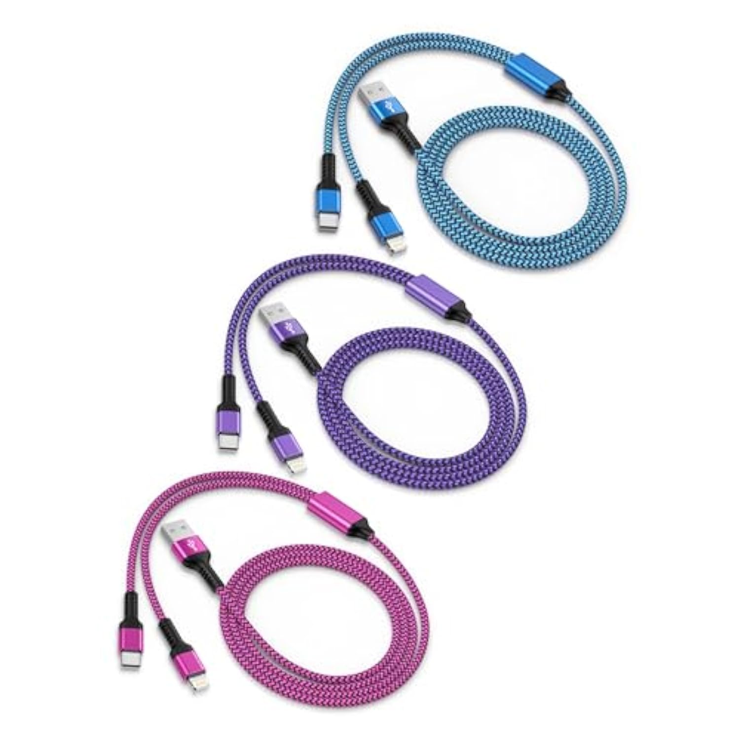 3Pack-4Ft Apple & Android Usb To Lightning & Usb-C 2-In-1 Fast Charger Cable For Iphone 17 17Pro 16E 16 15 14 Pro Max Plus 13 12, Samsung Galaxy A17 A16, Google Pixel 10, Multi Usbc Lighting Usb Cord