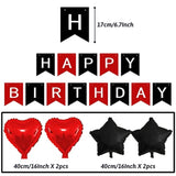Birthday Decorations - Black & Red Party Decorations With Happy Birthday Banner, Pompoms, Balloons For Boys, Girls, Men & Women