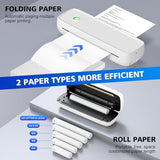 Inkless Portable Printer For Travel, Wireless Printer Supports 8.5 X 11 Inch Thermal Paper, Bluetooth Machine Includes 3 Rolls Of Thermal Paper Set