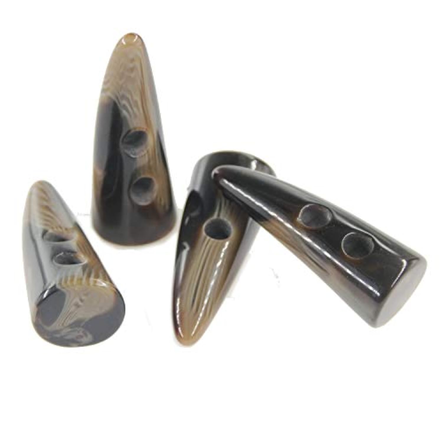 10Pcs Dark Coffee Color Resin Toggle Buttons Horn Tooth Shape Two Hole