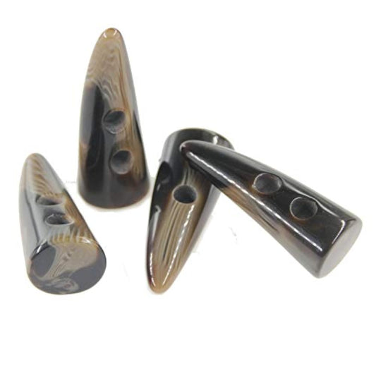 10Pcs Dark Coffee Color Resin Toggle Buttons Horn Tooth Shape Two Hole